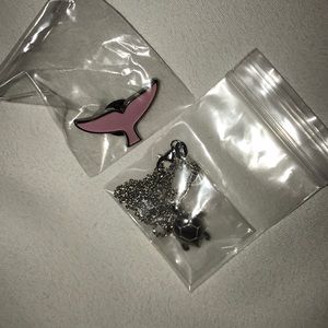 Whale tail pin and turtle necklace